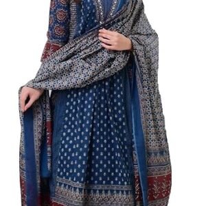 Women's Rayon Printed Anarkali Kurta and Pant with Dupatta Set