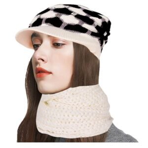 Fashion Sutra Girl's Combo of Woollen Cap with Muffler (White, Free Size)