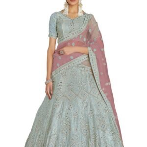 Women's Turquoise Color Kalidar Lehenga Choli With Contrast Dupatta For Women