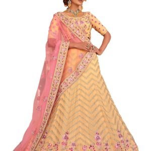 Women's Yellow Color Georgette Material Thread And Stone Work Lehenga For Women