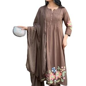 Women's Embroidered Viscose Anarkali Kurta Set with Dupatta - Orange Traditional Festive