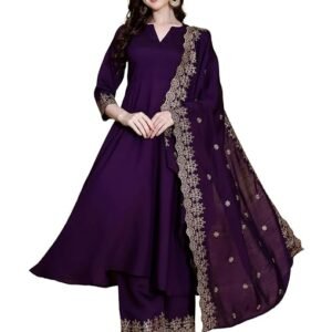 Kurta Set for Women Silk Embroidered Anarkali Kurta Set for Women with Palazzos and Dupatta
