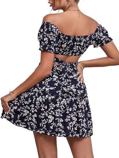 Women's 2 Piece Outfit Set Off Shoulder Crop Top and Mini Skirt - Image 2