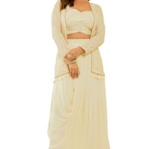 Womens White Embroidered Georgette Co-ord Set