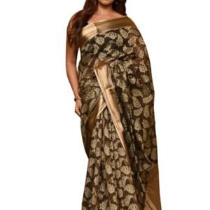 Women's Premium Cotton Blend Handloom Banarasi saree Black Gold