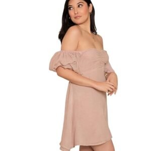Summer Whisper Mushroom Mini Dress | Vizzy Cotton Square Neck Puff Sleeve Lightweight Women’s Outfit I We Recommend a Bigger Size for a Better fit.