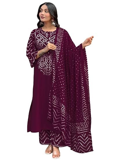 Women’s Viscose Rayon Straight Kurta Pant Dupatta Set | Bandhani Block Print Suit Set | Cotton Kurta Set with Dupatta Ethnic Dress | Festive Kurta Set