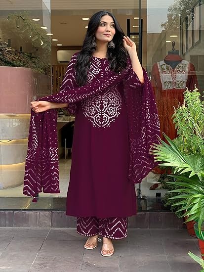 Women’s Viscose Rayon Straight Kurta Pant Dupatta Set | Bandhani Block Print Suit Set | Cotton Kurta Set with Dupatta Ethnic Dress | Festive Kurta Set - Image 2