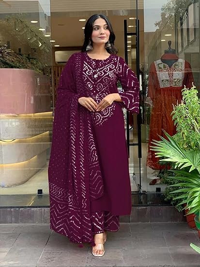 Women’s Viscose Rayon Straight Kurta Pant Dupatta Set | Bandhani Block Print Suit Set | Cotton Kurta Set with Dupatta Ethnic Dress | Festive Kurta Set - Image 3