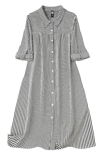 Women's Black & White Vertical Striped Shirt Dress| Comfortable Relaxed Fit Summer Dress