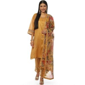 Women Art Silk Straight Kurta Slim Pants Suit Set